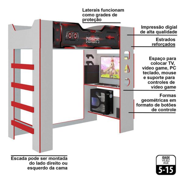 Cama Infantil Gamer Hero com Luz/LED Diversão Pura Magia - Image 5
