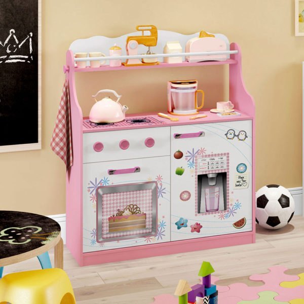Porta Brinquedos Kitchen Branco /Rosa