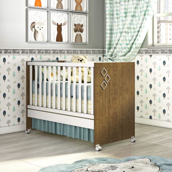 Berço Sonetto 3 em 1  Com Mini Cama e Mini Sofá Cinamomo/Neve