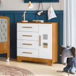 Cômoda 4 Gavetas 1 Porta Amadeirado/ Branco